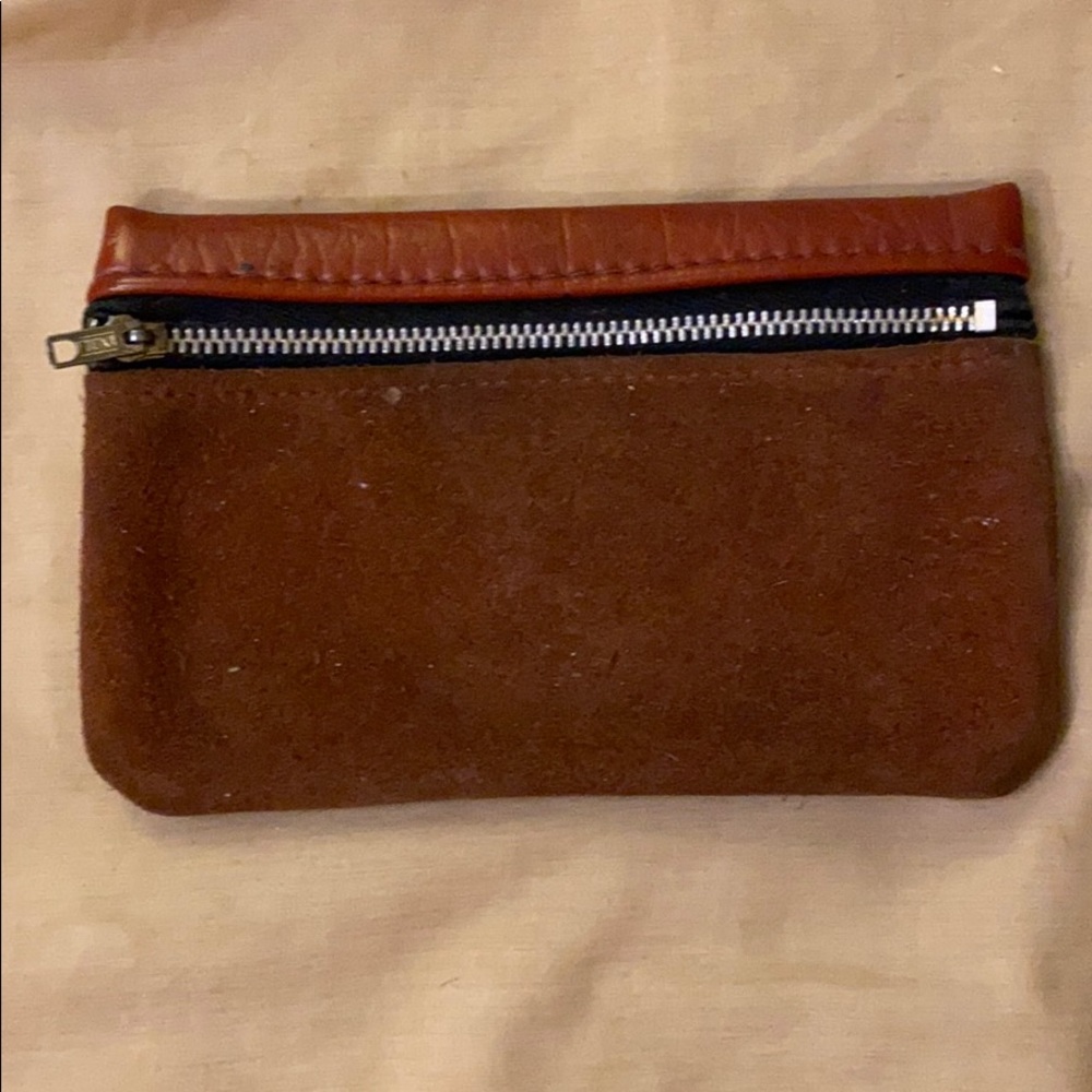 Vintage unisex Red Leather Zippered Coin Pouch